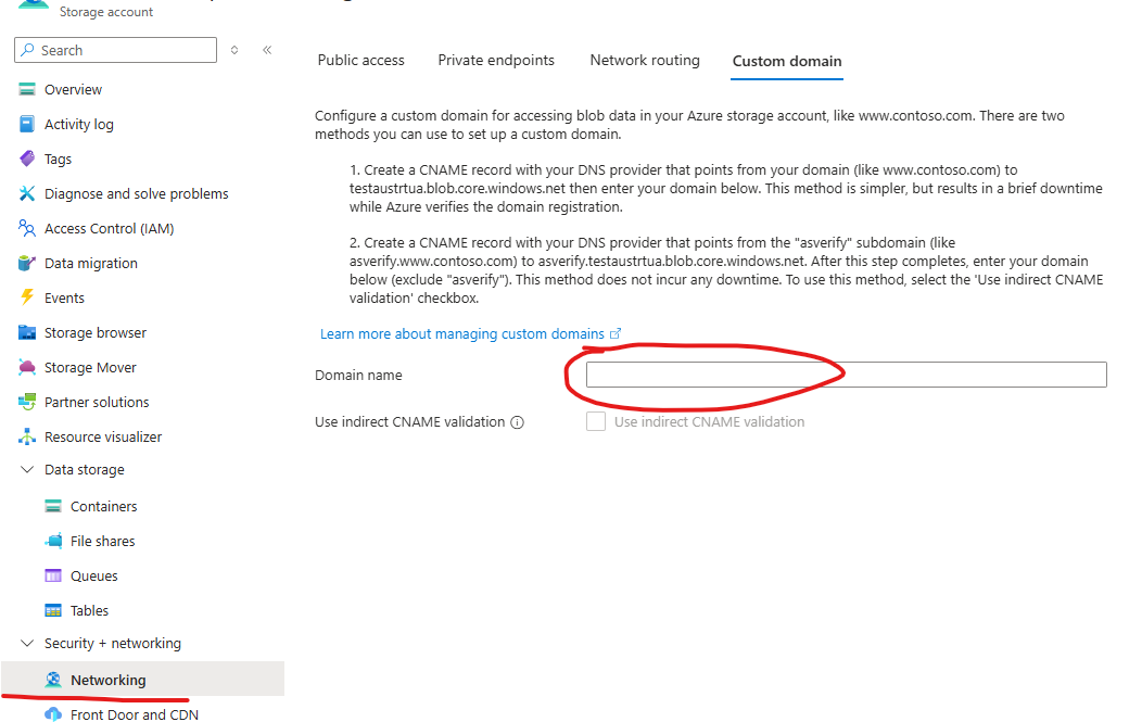 add custom domain to storage account